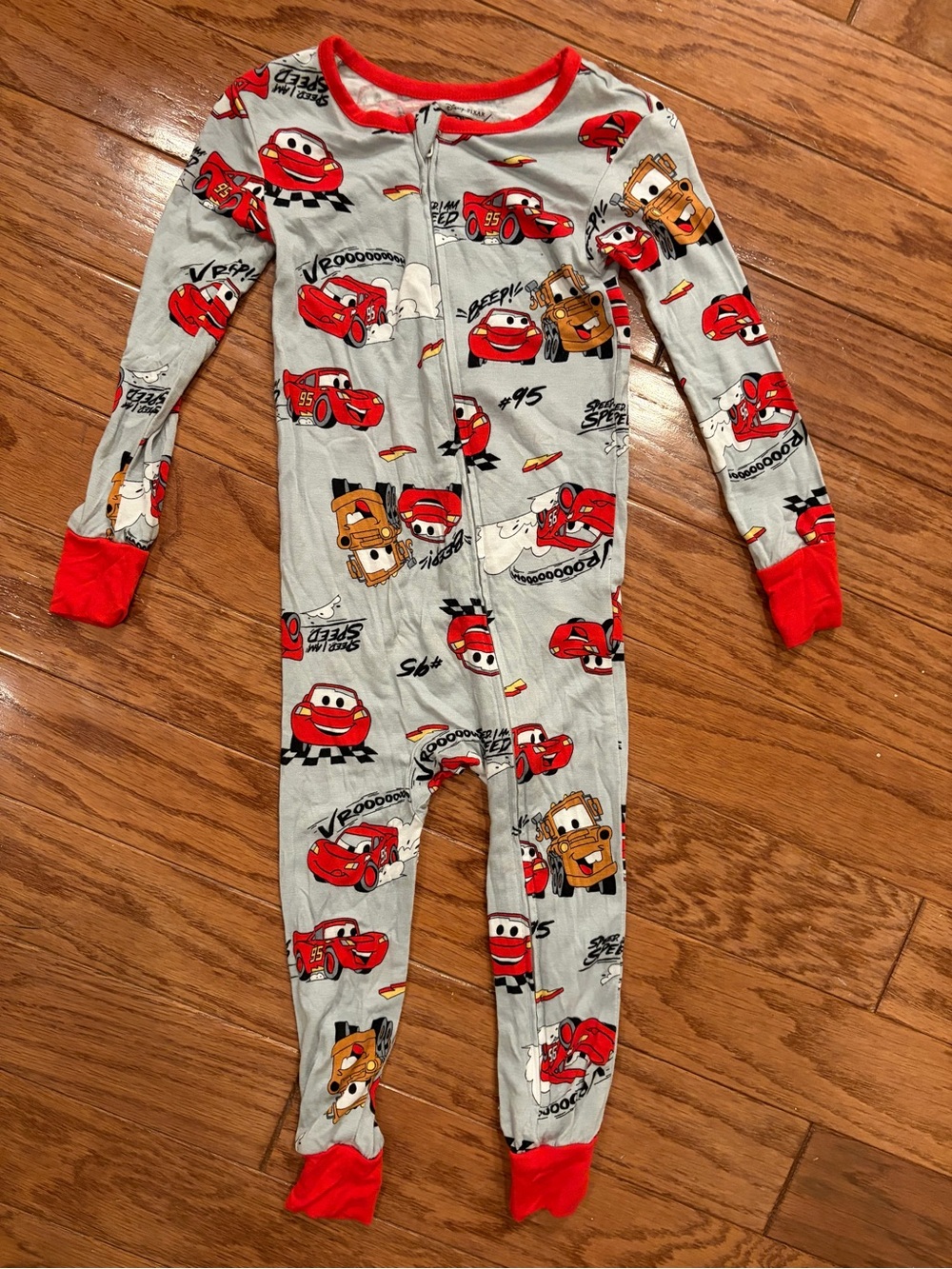 Kids Red Lightning Car Print Footed Pajamas - Character Design